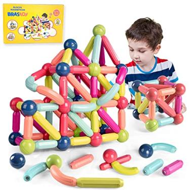Imagem de Brastoy Blocos De Montar Magnético Construção Brinquedo Educativo Infantil (68 Peças)