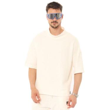 Imagem de Camiseta Oversized Gola Alta Brohood Moletom Com Textura Off-White