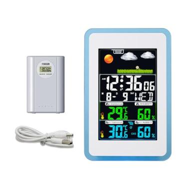 Imagem de Daconovo Estação meteorológica multifuncional sem fio para casa/escritório Display digital colorido Relógio Testador de temperatura externa e interna de 433 MHz Higrômetro Tabela de previsão do tempo