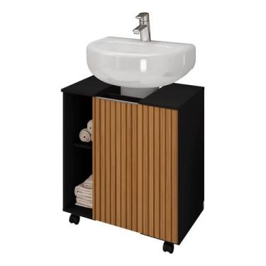 Imagem de Gabinete Para Banheiro Madeira 55cm Pequin Preto Tipo Ripado