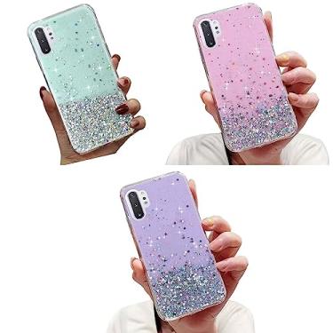 Imagem de Rnrieyta Miagon Capa de cristal 3X para Samsung Galaxy Note 10 Plus, linda linda capa de telefone transparente elegante estrela brilhante capa macia fina TPU protetora com glitter
