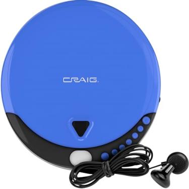 Imagem de Craig Leitor de CD pessoal CD2808-BL com fones de ouvido em azul e preto | Leitor de CD portátil e programável | Compatível com CD/CD-R | Modos de reprodução aleatórios e repetidos |