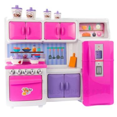 Imagem de Brinquedo Menina Cozinha Fogão Geladeira Forno Acessórios - Real Shopp