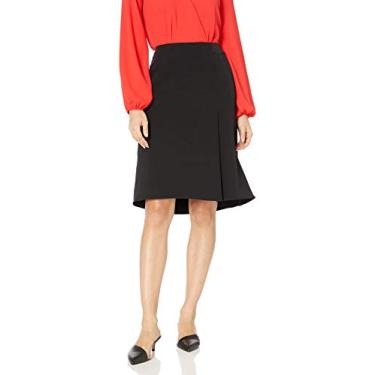 Imagem de Kasper Saia feminina de crepe elástico com detalhe em camadas, Preto, 6