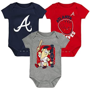 Imagem de Outerstuff Conjunto de macacão MLB para recém-nascidos e bebês de 0 a 24 meses, 3 peças (3/6 meses, Atlanta Braves)