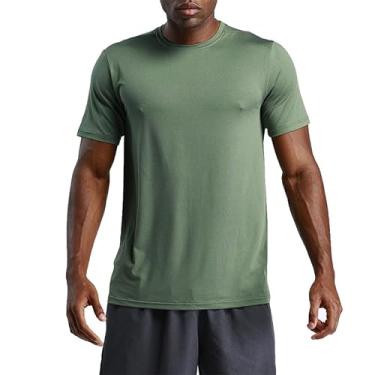 Imagem de BAFlo Camiseta masculina de secagem rápida, corrida, fitness, esportes manga curta solta seda gelo, Verde militar, GG