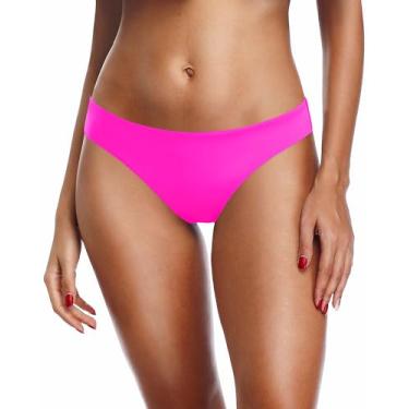 Imagem de Zmart Calcinha de biquíni feminina reversível, cintura baixa, parte inferior, cintura média, maiô sexy para gestantes, Rosa e amarelo, G
