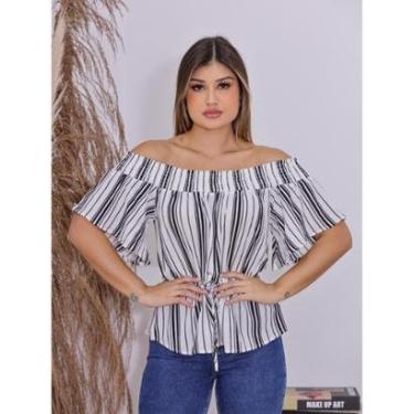 Imagem de Blusa Feminina Ombro a Ombro Com Amarração Na Cintura Listrada Para Eventos Casuais e Sociais-Feminino