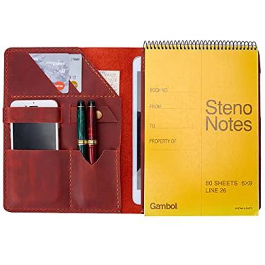 Imagem de wowlomo Capa de couro para notebook Steno – 23 cm x 15 cm feita à mão em couro compatível com Rocketbook Flip, capa de diário vintage recarregável, organizador pessoal A5 para homens, mulheres,