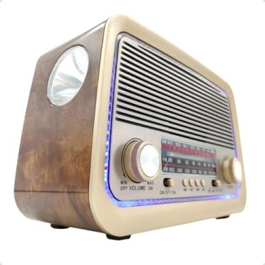 Imagem de Rádio AM FM Retrô Vintage Portátil Bluetooth Bateria Recarregável Bivolt 110v 220v AD-3199 Antigo a Tomada e Pilha com Lanterna Univerza (Marrom-claro)