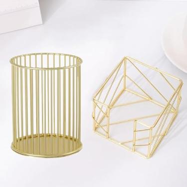 Imagem de 4every 2 peças (quadrado + círculo) porta-notas + porta-canetas, metal dourado adequado para memorandos de mesa, flores, armazenamento de lápis de marcador, material de escritório doméstico e