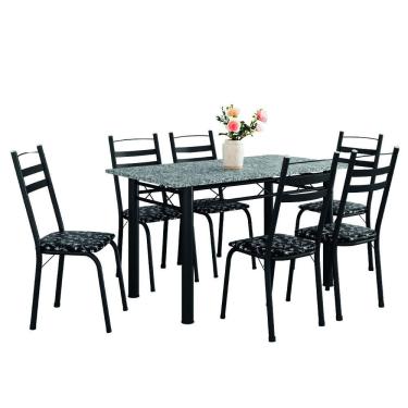 Imagem de Conjunto De Mesa Itália Com 6 Cadeiras 1,40m Preto/Floral Granito Artefamol