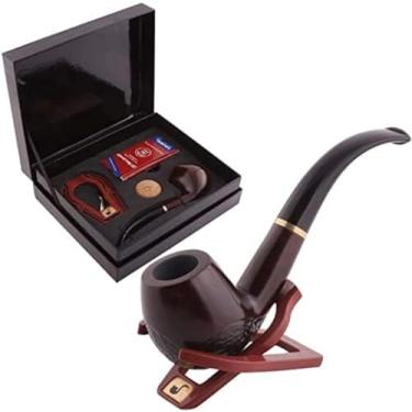 Imagem de Conjunto de cachimbos de madeira de sândalo, tabaco esculpido à mão, filtros aprofundados e à prova de vento, suporte de madeira e acessórios para fumar com caixa de presente, B