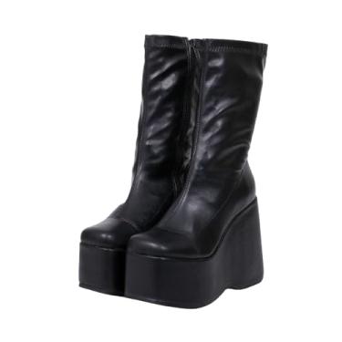 Imagem de Bota Feminina Cano Baixo Salto Alto Plataforma Anabela Fashion (Preto, BR, Adulto, Numérico, 36)