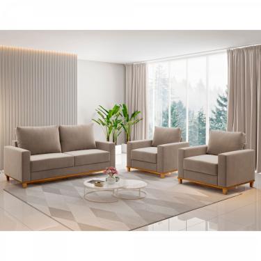 Imagem de Conjunto Estofado Living e 2 Poltronas Napoles Perola - Casa Giulia