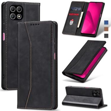 Imagem de Jasonyu Flip Carteira Capa para T-Mobile Revvl 7,Capinha Folio Magnética de Couro com Suporte para Cartão,Suporte para Chute - Protetora Durável de TPU à Prova de Choque para Telefone,Preto
