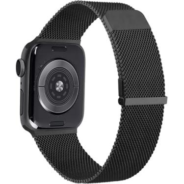 Imagem de Pulseiras Compatível com Apple Watch correia 38/40/41/42/44/45/49 mm, Correias de Substituição de Metal de Aço Inoxidável Clássico para Smartwatch iWatch Series SE 10 9 8 (Preto, 38/40/41mm)