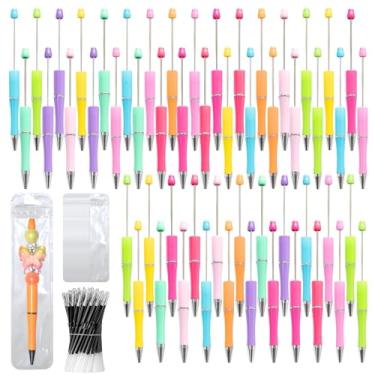 Imagem de DASTTUIS Kit de 300 canetas com contas DIY – 100 canetas esferográficas de plástico com refis e bolsas – material escolar, acessórios de escritório e itens decorativos para estudantes e professores