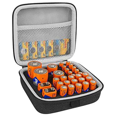 Imagem de Linkidea Caixa de armazenamento organizadora de bateria pequena e rígida, recipiente para transporte de baterias - comporta 34 pilhas AA AAA 9V C D de vários tamanhos (cinza escuro)