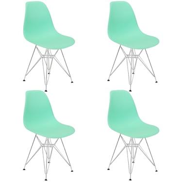 Imagem de Kit 4 Cadeiras Charles Eames Eiffel Base Metal Cromado Verde - Lianto Decor