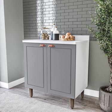 Imagem de Balcão 2 Portas 80 Cm Pérola Yescasa Branco/Cinza