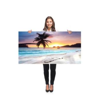 Imagem de Quadro Decorativo Grande Sala 100x50 Praia por do Sol caribe Quadro pa