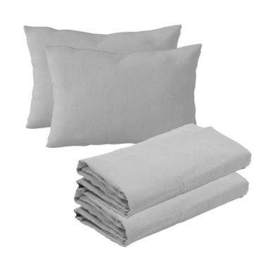 Imagem de Kit 2 Lençóis Mini Cama e 2 Fronhas Malha 100% Algodão Cinza Arrumadin