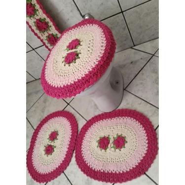 Imagem de Jogo de banheiro de crochê com 4 peças e flores embutidas - Tomazinis,