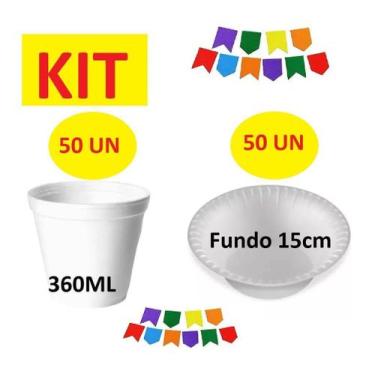 Imagem de Kit Descartáveis Isopor 50 Potes+50 Cumbucas Festa Junina - Lynx
