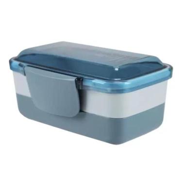 Imagem de 2x Marmita Lancheira Pote - Azul- vai ao Micro-ondas de 2 Andares 950m