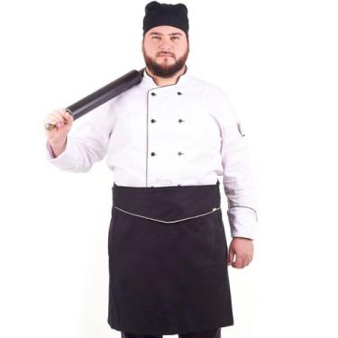 Imagem de Kit Chef Dólmã Plus Size Branco Avental e Bandana Preta - Wp Confecçõe