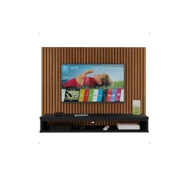 Imagem de Painel Tv Até 50 Polegadas Ripado Com Nicho Inferior Simples Cor Ripado Freijo/Preto