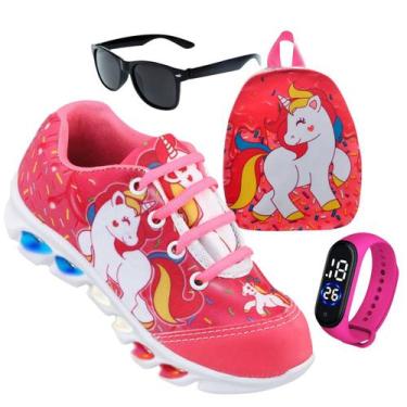 Imagem de Kit Tenis de led infantil meninas Ledstar calce facil Unicornio desenh