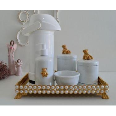 Imagem de Kit Higiene Bebe Porcelana Pote Gel Algodao Cotonete Termica - Ciranda