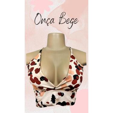 Imagem de Cropped Barabara Onça Bege - Cropped decotado com alça regulável - Pon