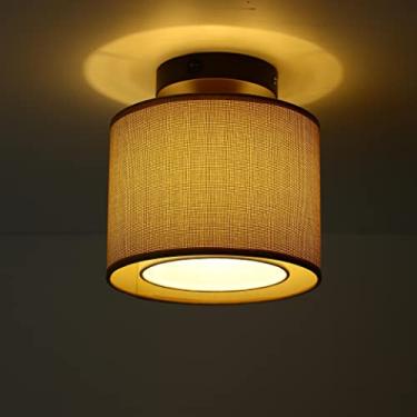 Imagem de Maichis Luminária decorativa de 12 V RV com pingente de LED para sala de jantar (lâmpada incluída), luminária interior de RV de 12 V com interruptor liga/desliga, sombra de tecido bege, luz interior de 12 volts para trailer e trailer (1 unidade)