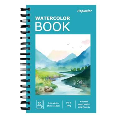 Imagem de Caderno de esboços em aquarela Hapikalor, Pequeno, para Crianças, 30 folhas (60 páginas), Espiral, 300 g/m², Bloco de esboços, azul-petróleo, 13,9 x 21,5 cm
