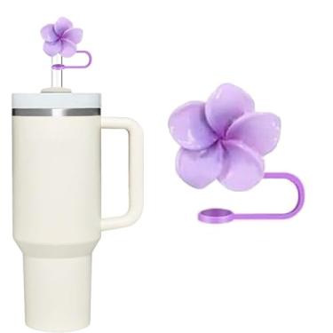 Imagem de Plumeria Cobertura de palha de silicone para Stanley 30 e 1,134 g, tampa fofa Plumeria, cobertura de palha à prova de respingos, capa de canudo reutilizável, capas de ponta de canudo para Stanley