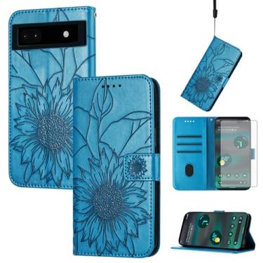 Imagem de Asuwish Capa de celular para Google Pixel 6A 5G 2022 com protetor de tela de vidro temperado e estampa floral, capa carteira de couro com suporte para cartão de crédito, acessórios para celular
