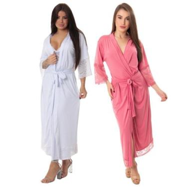 Imagem de Kit 2 robe noiva feminino roupão de renda luxo hobe brc - ALTIE, Branc