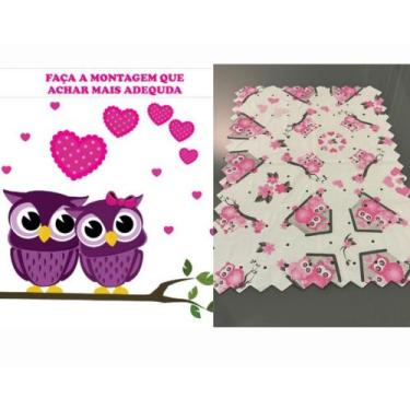 Imagem de Kit 3 Toalhas Para Geladeira + Adesivo Decorativo Corujas Coração Rosa