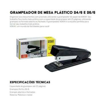 Imagem de 3 PÇS GRAMPEADOR - PLÁSTICO 24/6 e 26/6 Até 25 Folhas - KOKAY