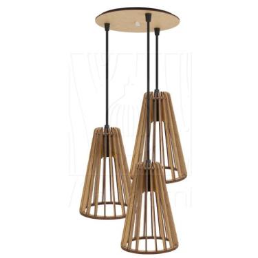 Imagem de Luminária Pendente Triplo Madeira Koni 20cm CR Rústico - Madelumi, Biv