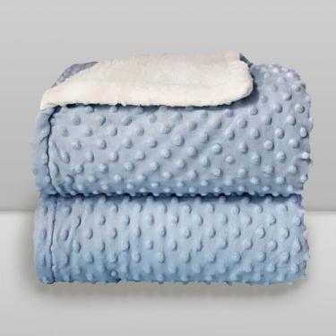 Imagem de Cobertor Donna Laço Bebê Plush com Sherpa Dots Bolinhas, Azul Bebe, 90