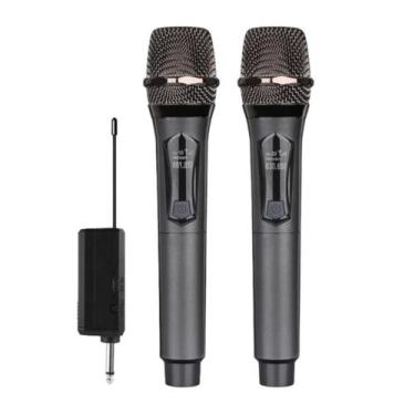 Imagem de Microfones Dinâmico Sem Fio Duplo Profissional Recarregável Uhf Preto 