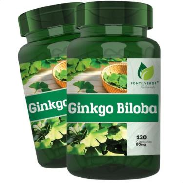 Imagem de 2 Potes Ginkgo Biloba Natural 100% Puro Kit 240 Cáps - Fonte Verde