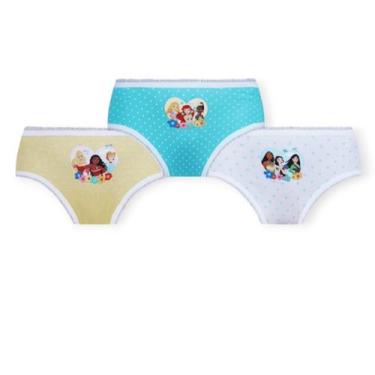Imagem de Kit com 3 calcinhas infantil em algodão Disney Princesas Lupo, Azul cl