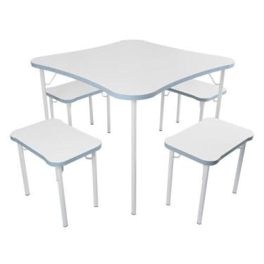 Imagem de Conjunto Mesa Infantil + 4 banquinhos Luna - Loja da Isa, Branco, Azul