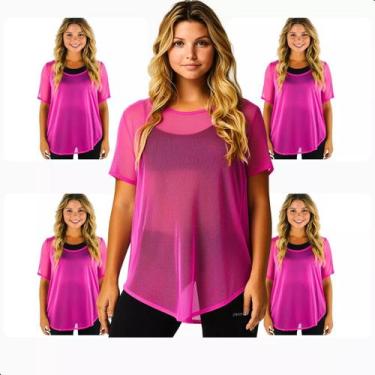 Imagem de Kit 4 Blusa Tule Feminina Academia Transparente Lisa Treino Fitness - 