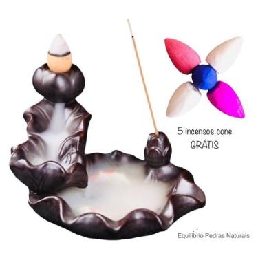 Imagem de Porta Incenso Incensário Cascata Fumaça Flor De Lótus Carpa - EQUILIBR